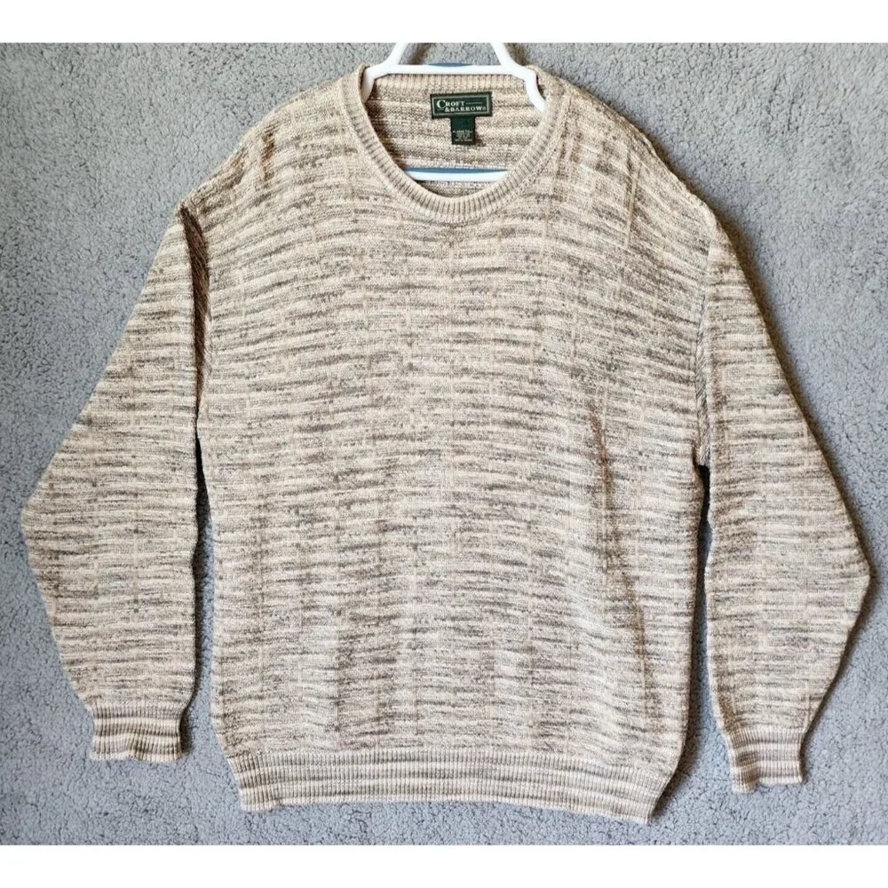 VTG Croft & Barrow Beige Striped Pullover Knit Sweater Size XL Tall‎ USA Made